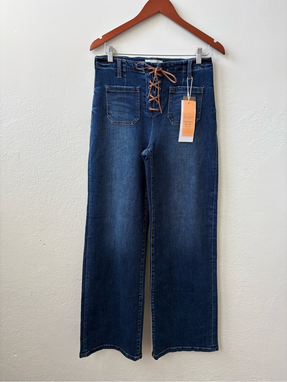 NWT Risen Jeans Womens Size 9/29 High Rise Lace Up Front Wide Leg Patch Pocket ⁠